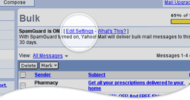 SpamGuard settings for the Bulk folder